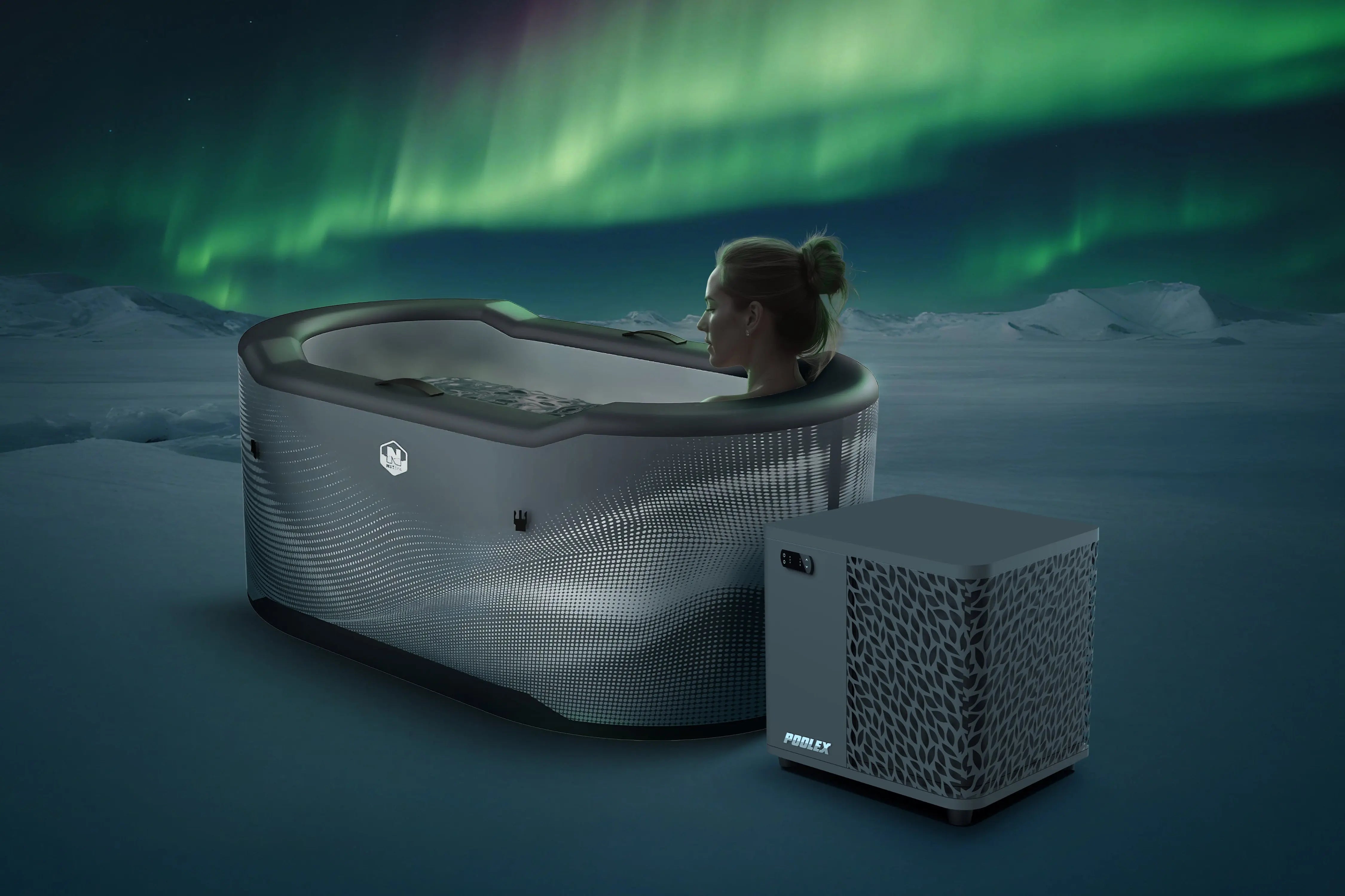 Dame in een ijsbad met koeler